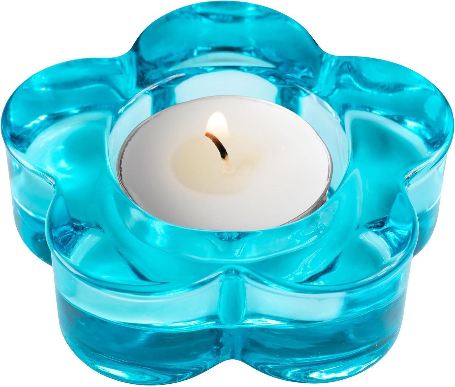 Karma Glass Flower Tealight Holder - Chunky Glass Candle Holder for Home, Party, Wedding Decor